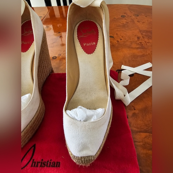 Christian Louboutin Cream Wedge Espadrilles - Picture 5 of 15